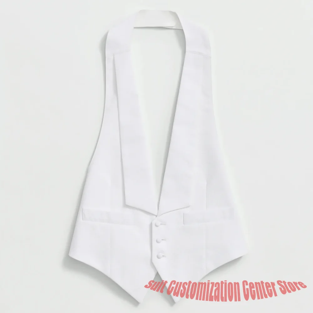 Waffle-textured Men's White Clothing Shawl Lapel Waistcoat Slim Fit Single-Breasted Formal Vest Wedding & Prom Tuxedo 1Piece Set
