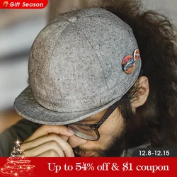 Maden Retro Blended Colorful Dot Yarn Fabric Short Brim Hat Gray with Two Badges Flip Hat for Men And Women Daily OOTD Cap