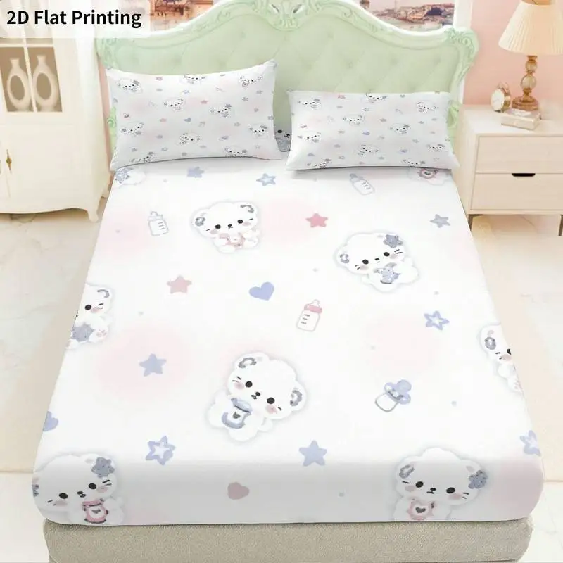 3Pcs Pandapastel Fitted Sheet Three Piece Set (1*Fitted Sheet + 2*Pillowcases, Coreless), Bedding Set