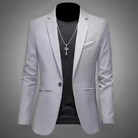 Chaqueta de traje de Boutique de ocio a la moda para hombre, traje informal de negocios de otoño, ajustado, sin planchar, traje de un solo botón, blusa Formal sólida