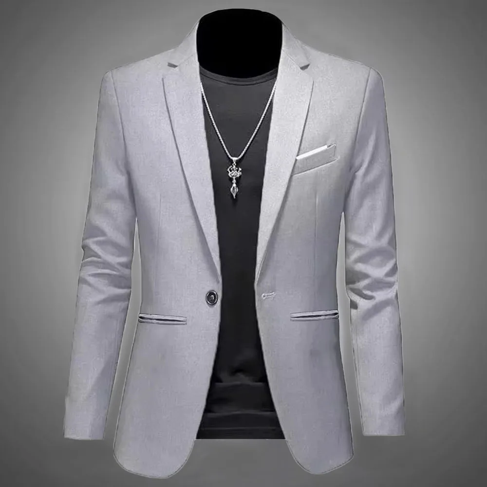 Męska modna rekreacyjna marynarka butikowa Jesienna casualowa biznesowa marynarka Slim Fit Nieprasująca się marynarka zapinana na jeden guzik Solidna formalna bluzka