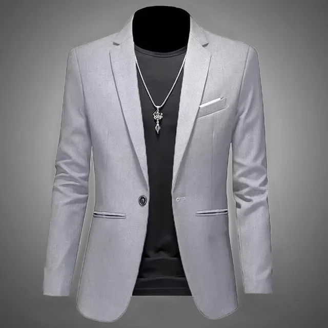 Męska modna rekreacyjna marynarka butikowa Jesienna casualowa biznesowa marynarka Slim Fit Nieprasująca się marynarka zapinana na jeden guzik Solidna formalna bluzka