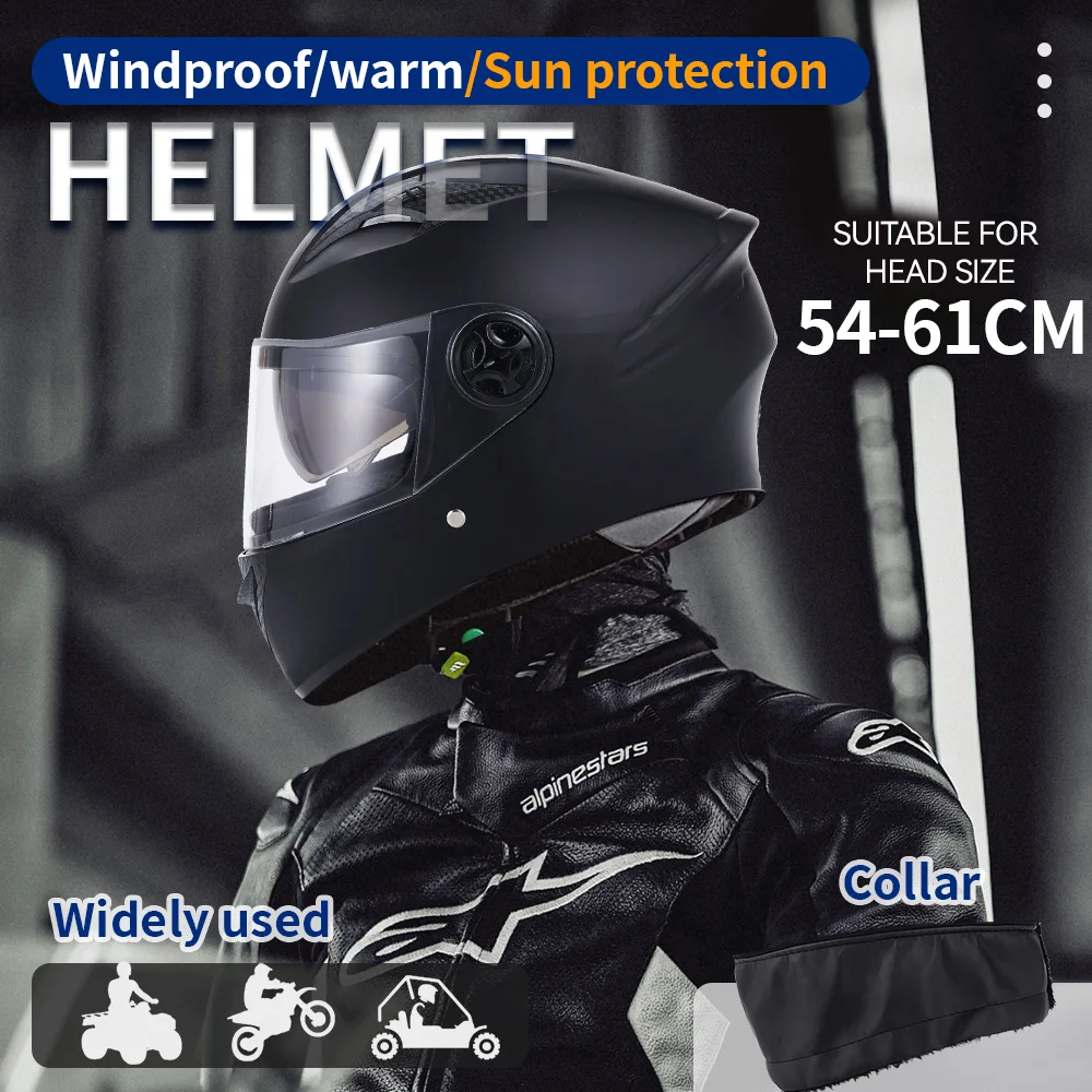 

Men Motorcycle half Helmets Dual Lens Scooter Moto Helmet Winter Warmth Riding Full Cover Helmet 557 Matte Black 54-61cm New