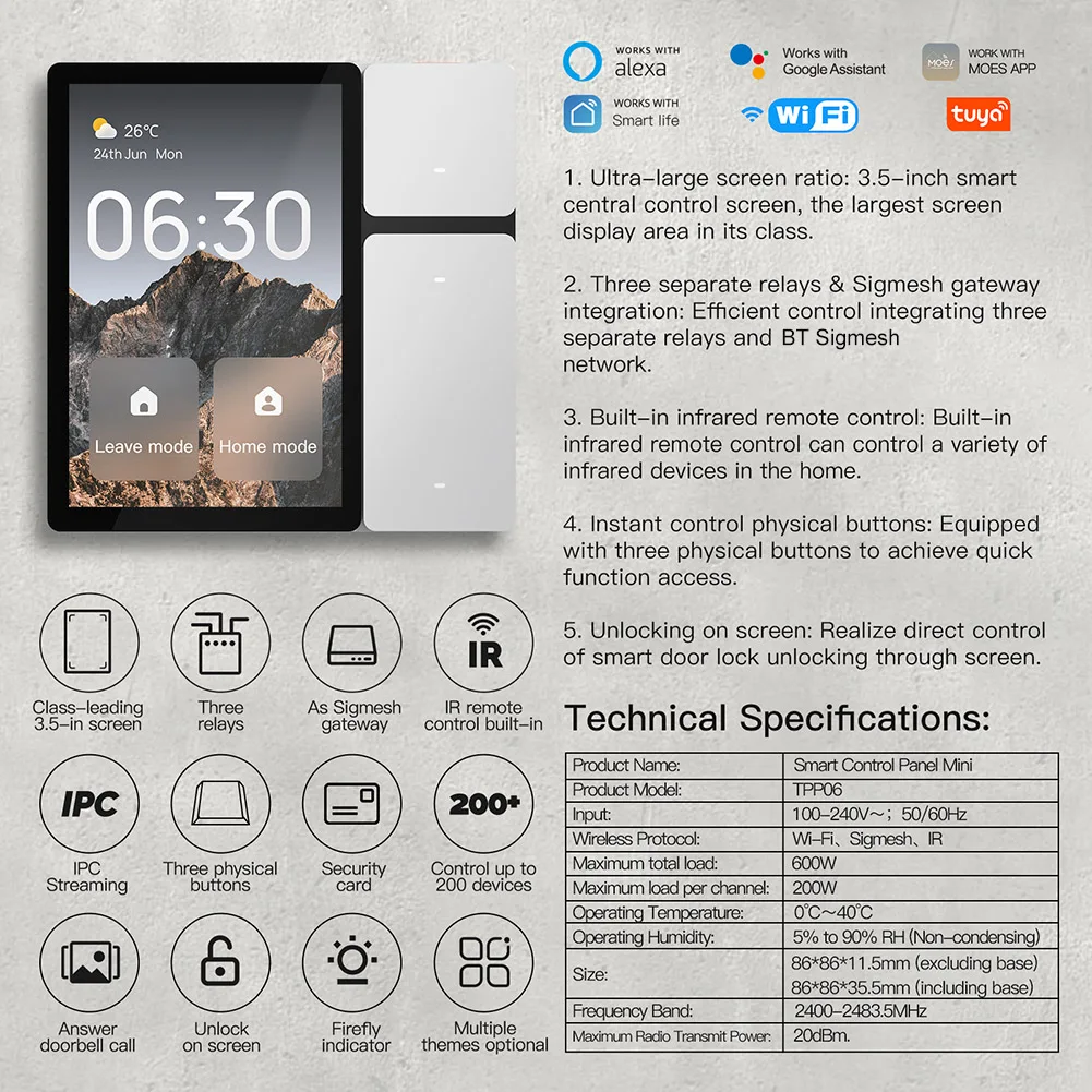 

WiFi for Tuya 3.5 Inch Touch Panel Scene Switch Center Control Panel IR Remote Control Central Controller for Intelligent Scenes