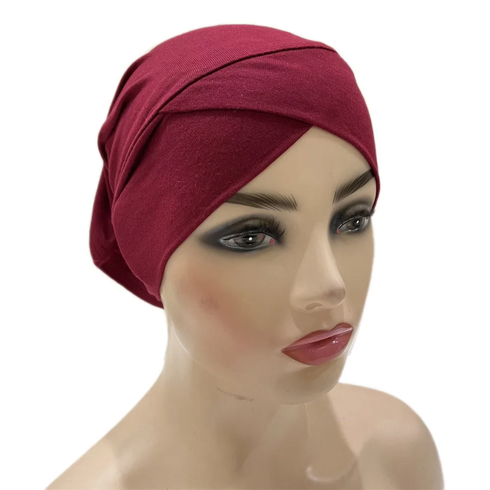 Nieuwe Stretchy Doorkruist Modal Jersey Innerlijke Hijab Hoeden Moslim Underscarf Tulband Motorkap Islamitische Sjaal Buis Hoofdband Caps Ramadan