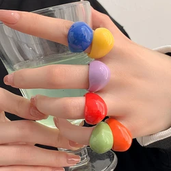 New Fashion Korean Simple Colorful Resin Acrylic Geometric Irregular Oval Finger Ring For Women Summer Jewelry Accessories Gifts