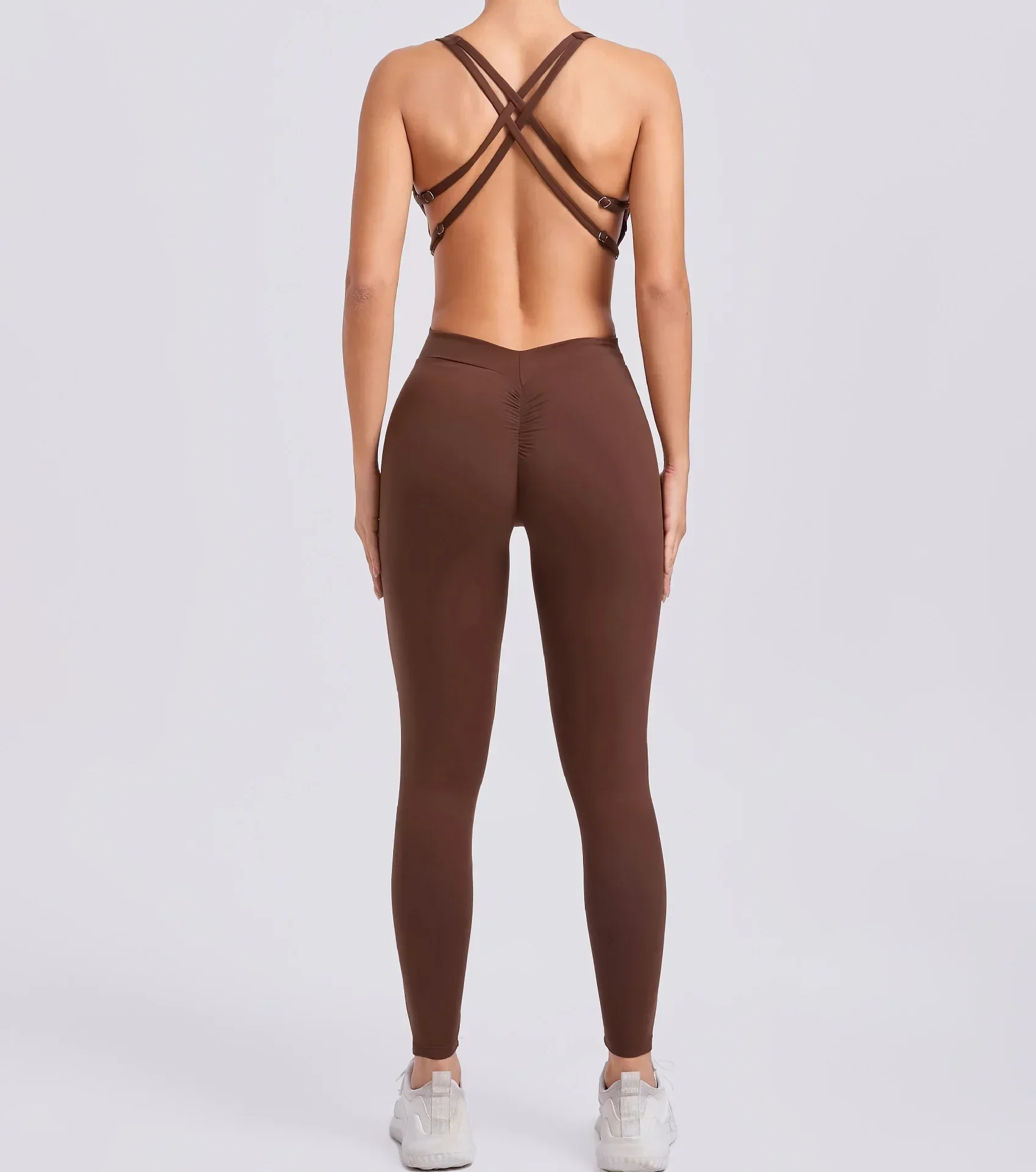 

Seamless Yoga Jumpsuits Sports Fitness Hip-lifting Backless Double Adjustment Buckle Suits Workout Gym Leggings Sets for Wome