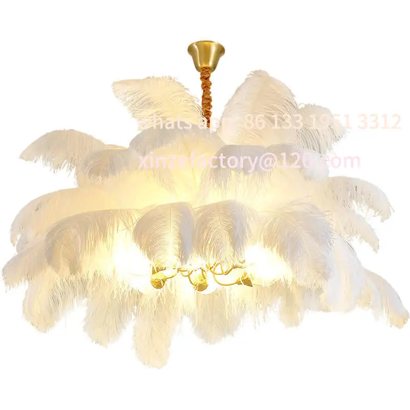

All-copper American Nordic ins living room bedroom lamp creative personality Internet celebrity ostrich feather chandelier