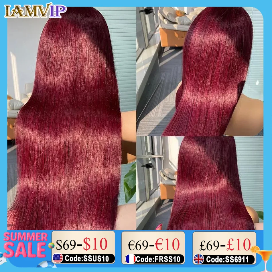 

IAMVIP 13×6 HD Transparent Lace Front Wigs Human Hair for Black Women Straight Remy Human Hair 99J Burgundy Frontal Wigs Trendy