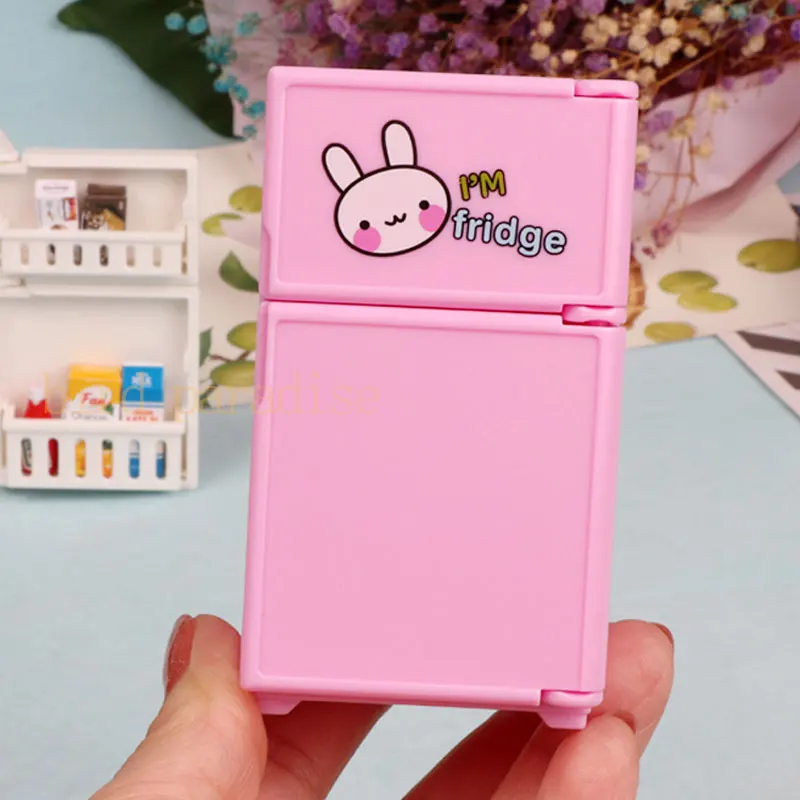 Mini Double Door Refrigerator Girl Toys Miniature Kitchen Furniture Accessories for Barbie Dolls & Kids Play Food Games