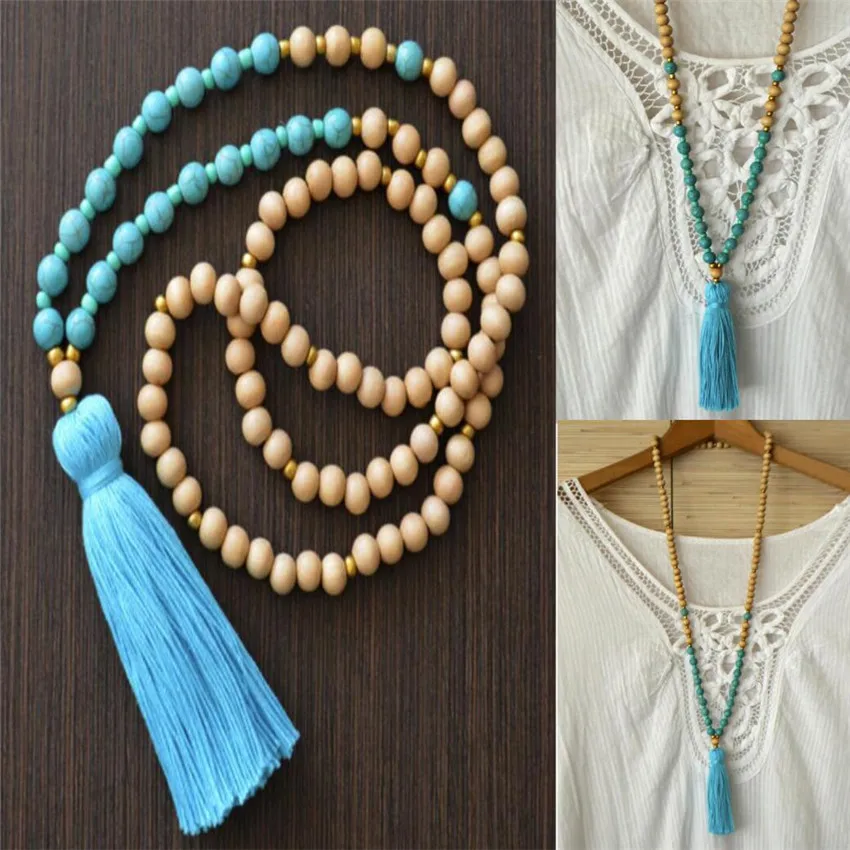 6mm Turquoise Wood Necklace Wear  Link Trendy Eco-friendly Semi-precious Stones Charm Men Prayer