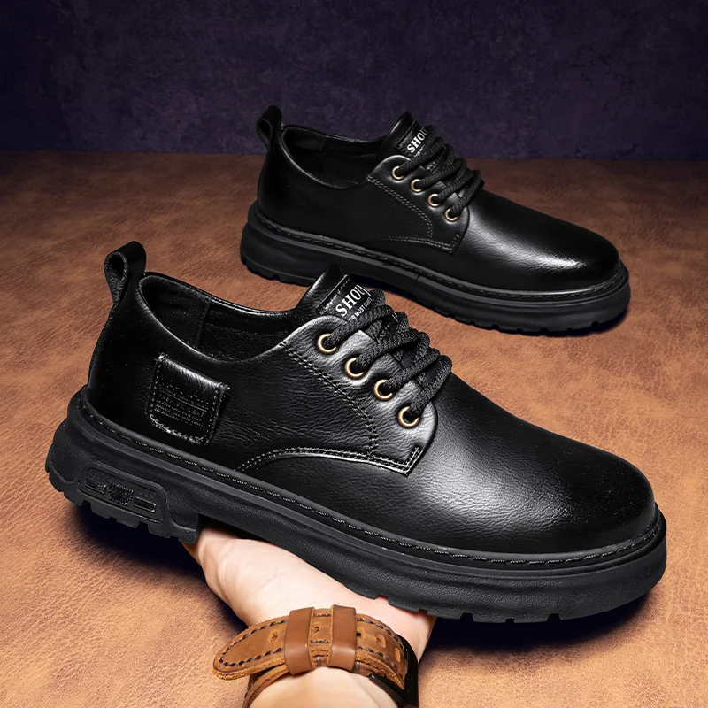

Leather Men Casual Shoes lace up leather Luxury Men Oxfords Shoes business British Style black Men Leisure Shoes