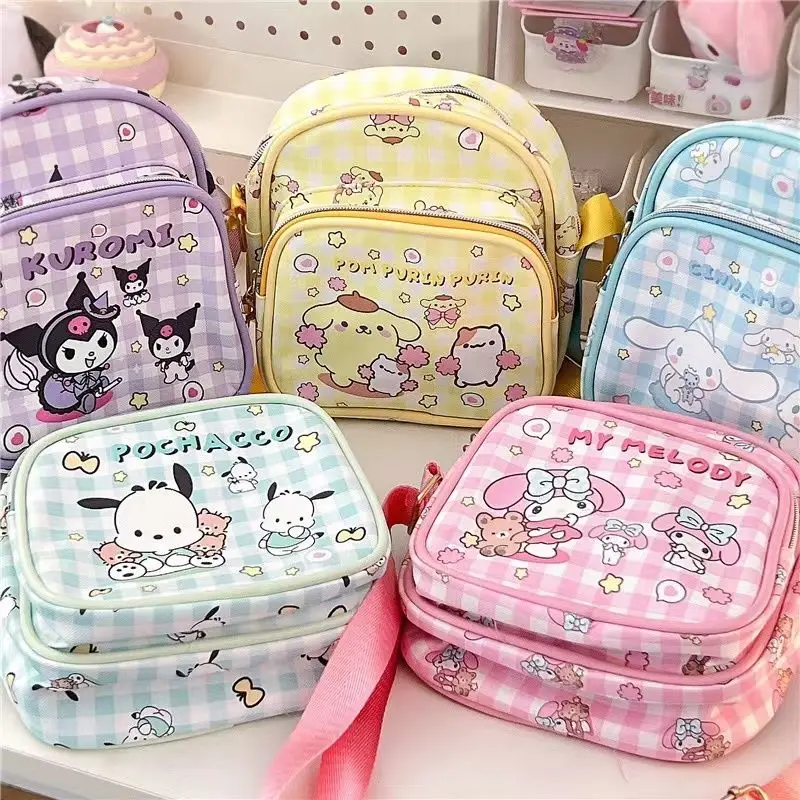 

Anime Sanrios My Melody Cinnamoroll Pochacco Kuromi Cute PU Inclined Shoulder Bag Kawaii Children Storage Bag Kids Birthday Gift