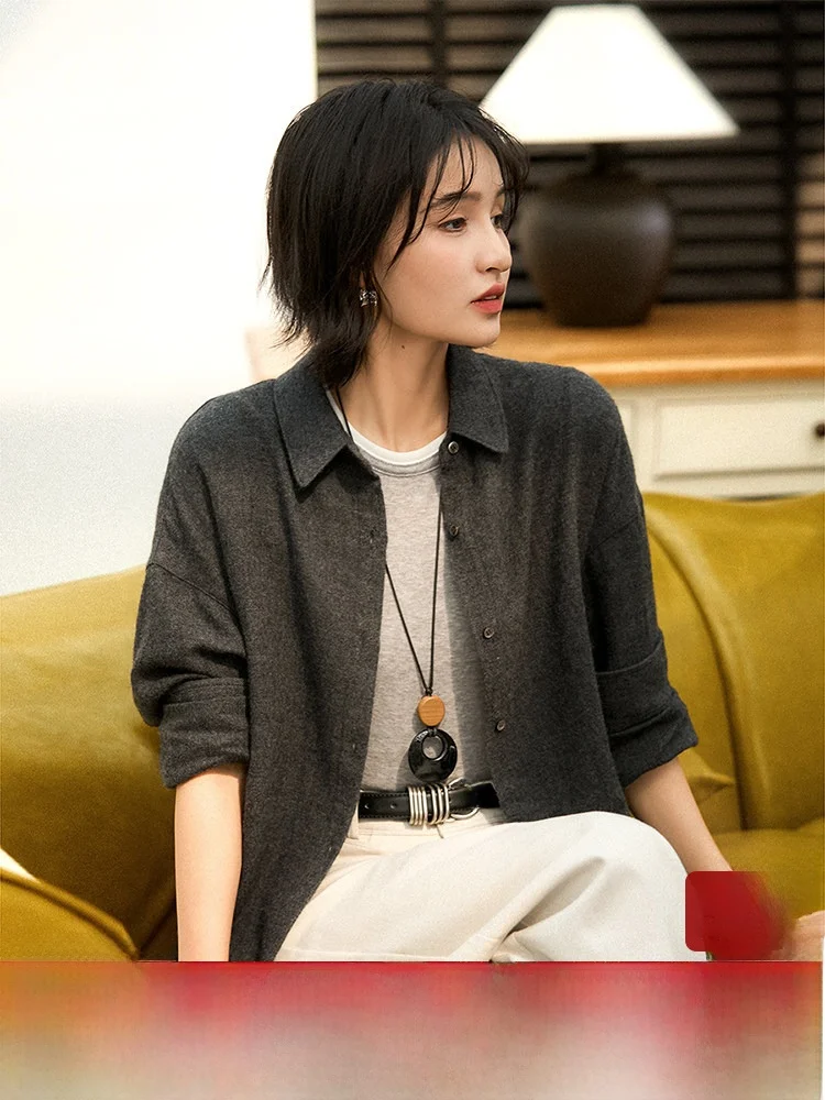 

Легкая женская рубашка Xhange из мериносовой шерсти без складок, комфортная, с длинным рукавом, на пуговицах, для повседневной носки