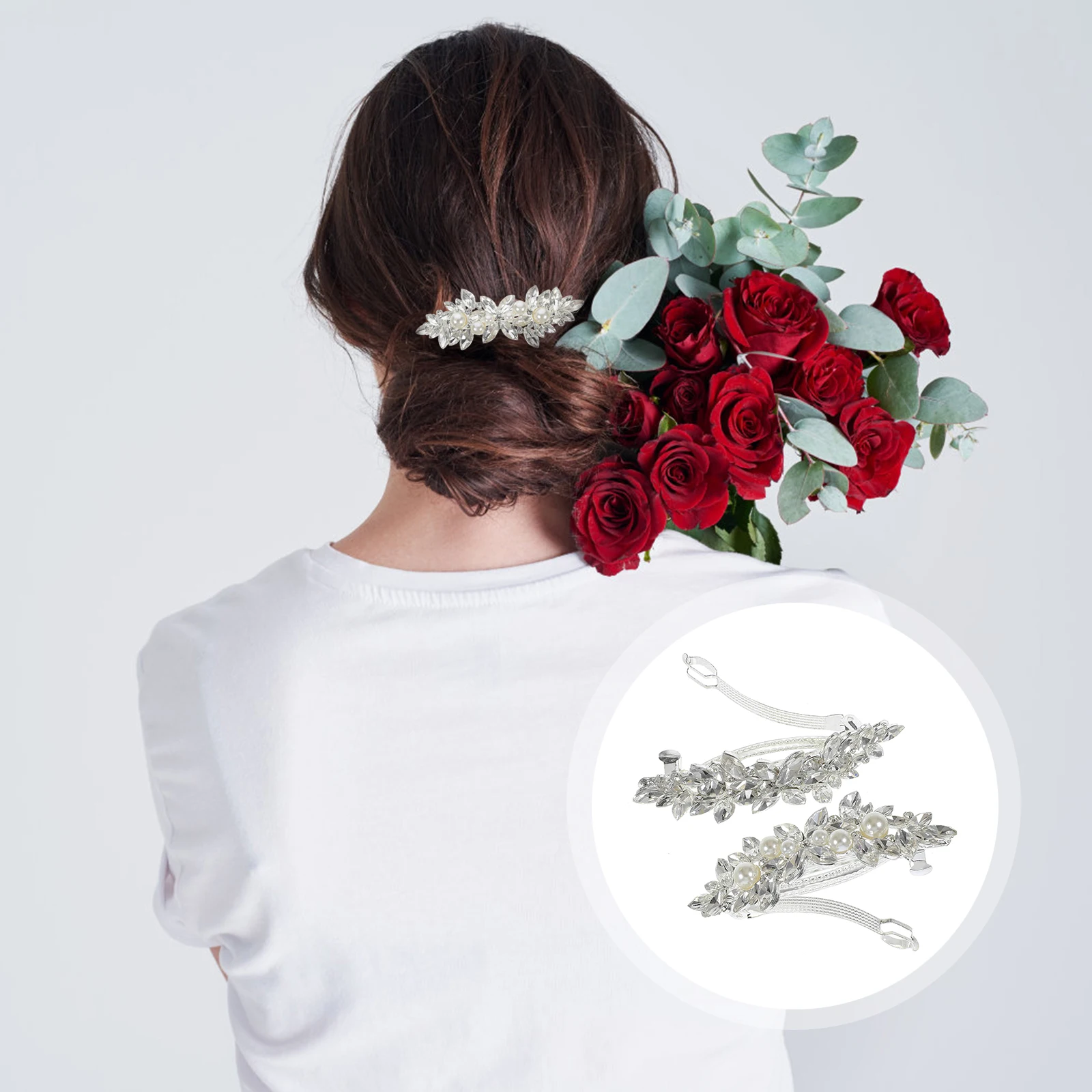 

Girls Rhinestone Hair Clip Barrettes Womens Clips Crystal Silver Pearl Decorative Bride Accessories for