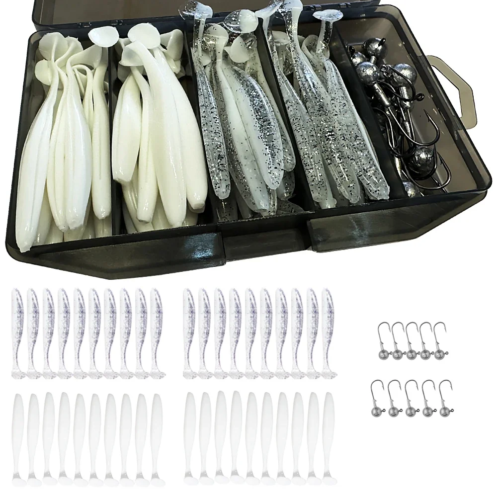 50 Teile/schachtel Metall Jig Köder 5,5 cm 7 cm 10 cm Weicher Köder 3g 5g 7g 10g 14g Jigging Kopf Haken Angelgerät Box Pesca Sinking Köder Kit
