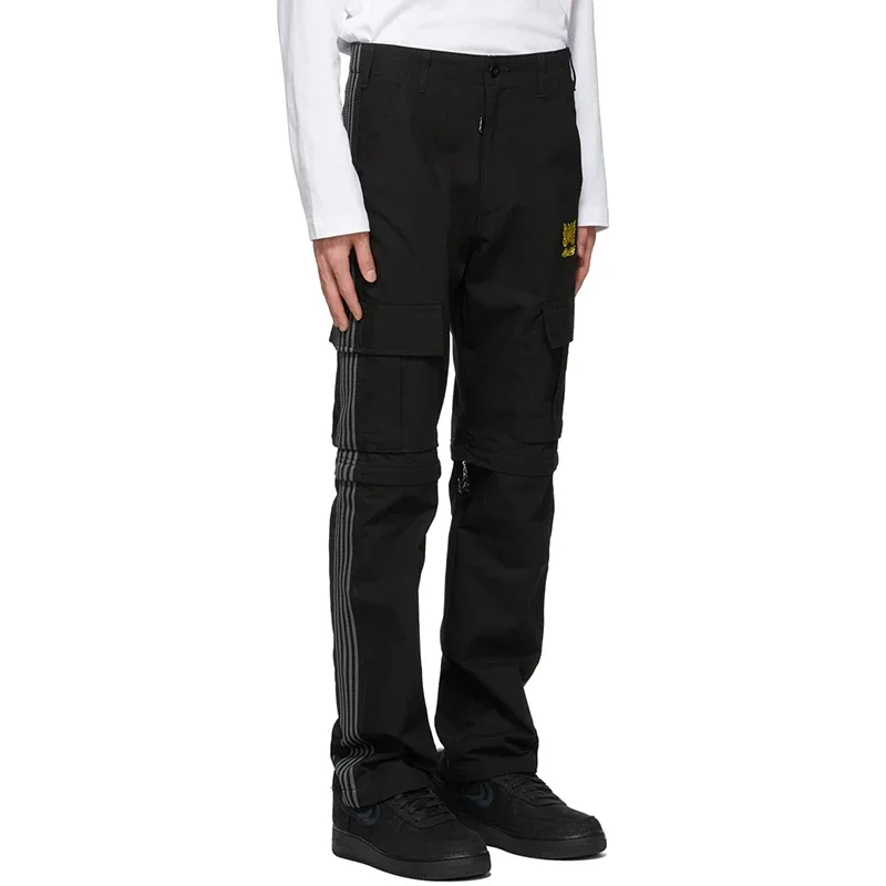 New Cotton Sweatpants Butterfly+Letter Embroidery Oversize Pants Webbing Track Stripe Men Women Zipper Black Trousers