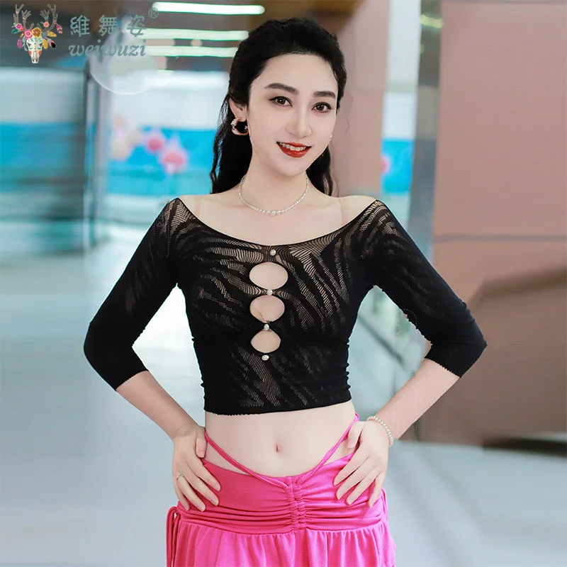 

Belly Dance Practice Top Sexy Mesh Perspective Jazz Style Kpop Dance Costume Girls Catwalk Concert Stage Performance Clothing