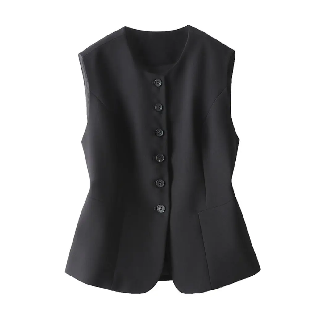 

Women's Crewneck Sleeveless Vest Slim-fit Small Suit Top for Spring And Autumn Trendy Tight Waist Short Vest
