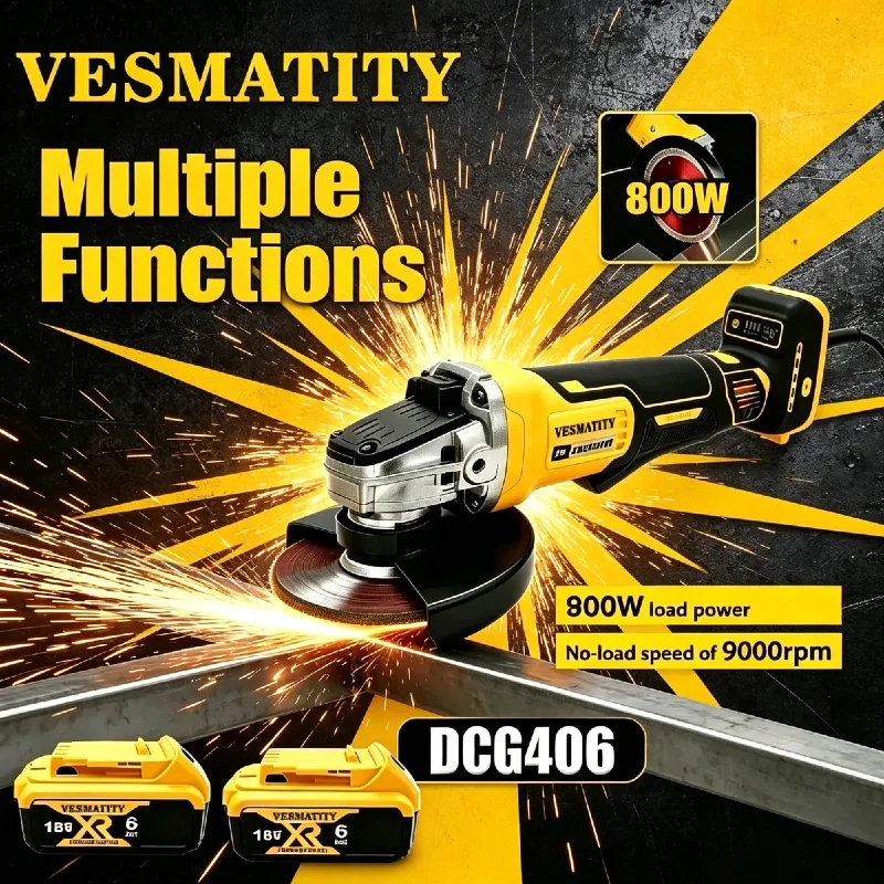 Vesmatity DCG406 Brushless Angle Grinder 125mm 9000RPM Cordless Multifunctional Polishing Cutting Tool for Battery Pro Max