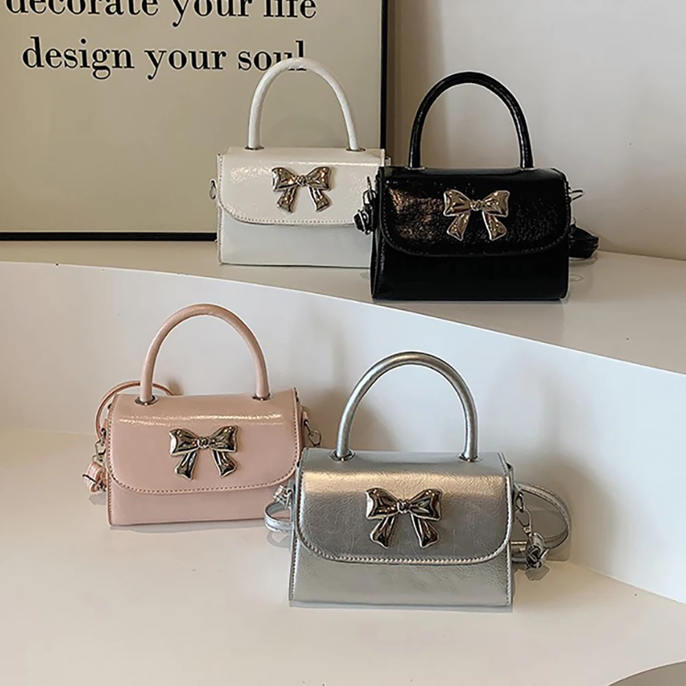 

Модные квадратные сумки с бантом для женщин, элегантные маленькие квадратные сумки на одно плечо, высококачественная однотонная мини-сумка через плечо