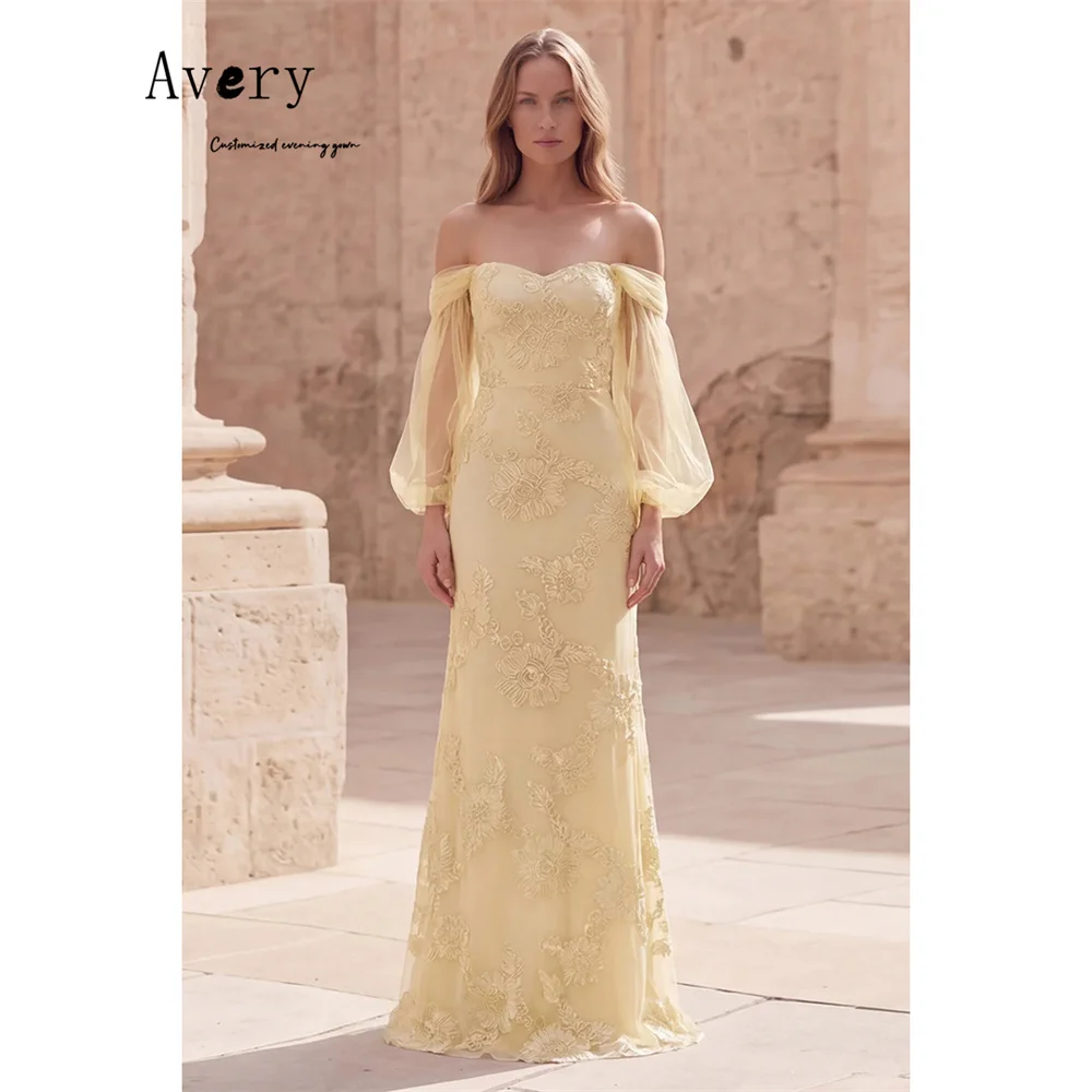 

Avery Custom Fishtail Off-shoulder Flower Lace Women's Evening Dress for Weddings Elegant Night Dresses for Luxury Party Prom