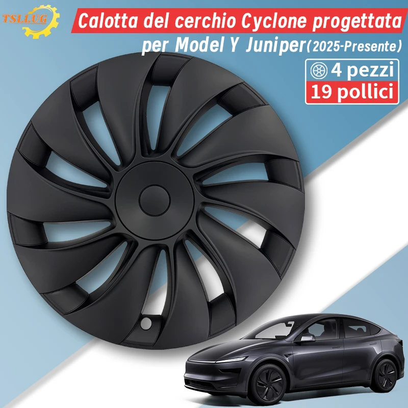 4PCS 19 Pollici Coprimozzo per Tesla Modello Y Juniper 2025 Ciclone Stile Automobile Coprimozzo Ruote di Ricambio Copertura Cerchio Completo accesso