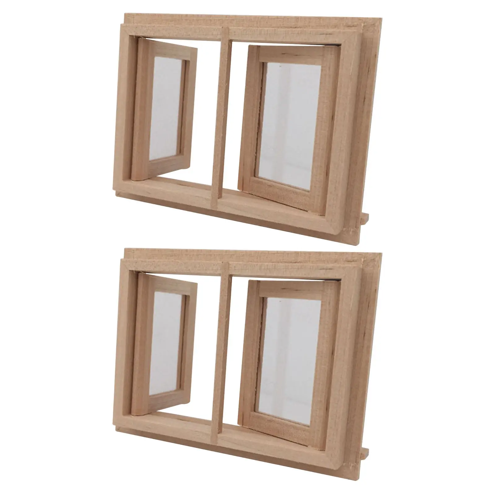 

2Pcs Miniature Dollhouse Window Accessories Set Realistic Wood Window Frames for DIY House Decoration Miniature Craft