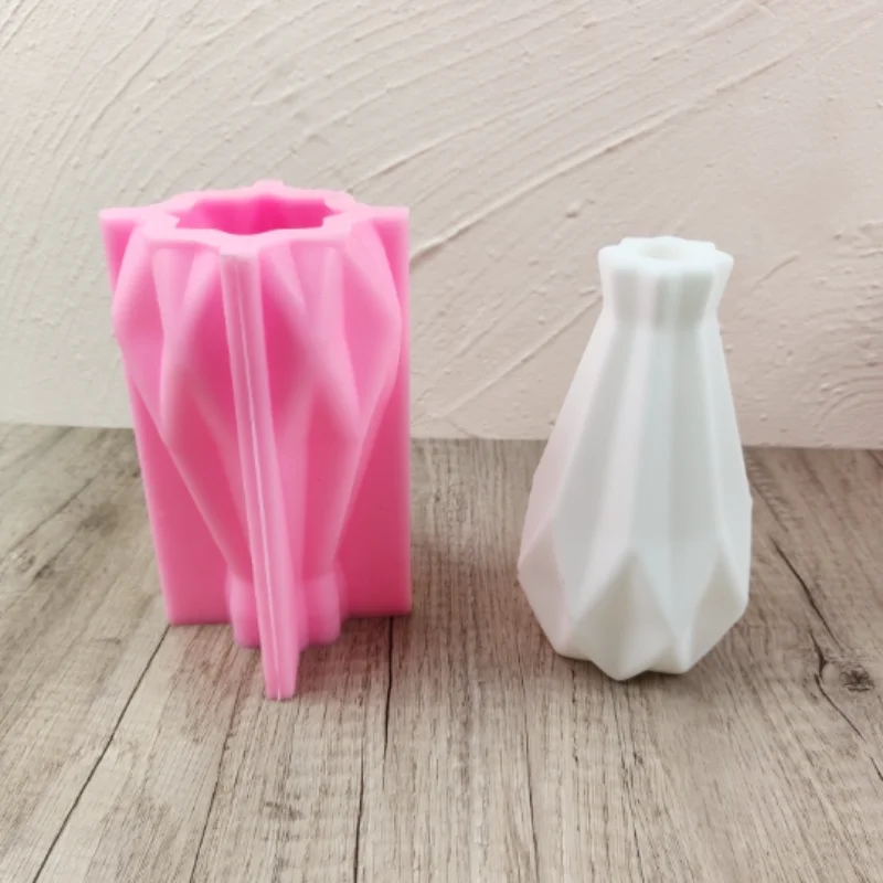 DIY Nordic style origami vase resin silicone mold geometric shape diamond shaped flower pot concrete cement gypsum silicone mold