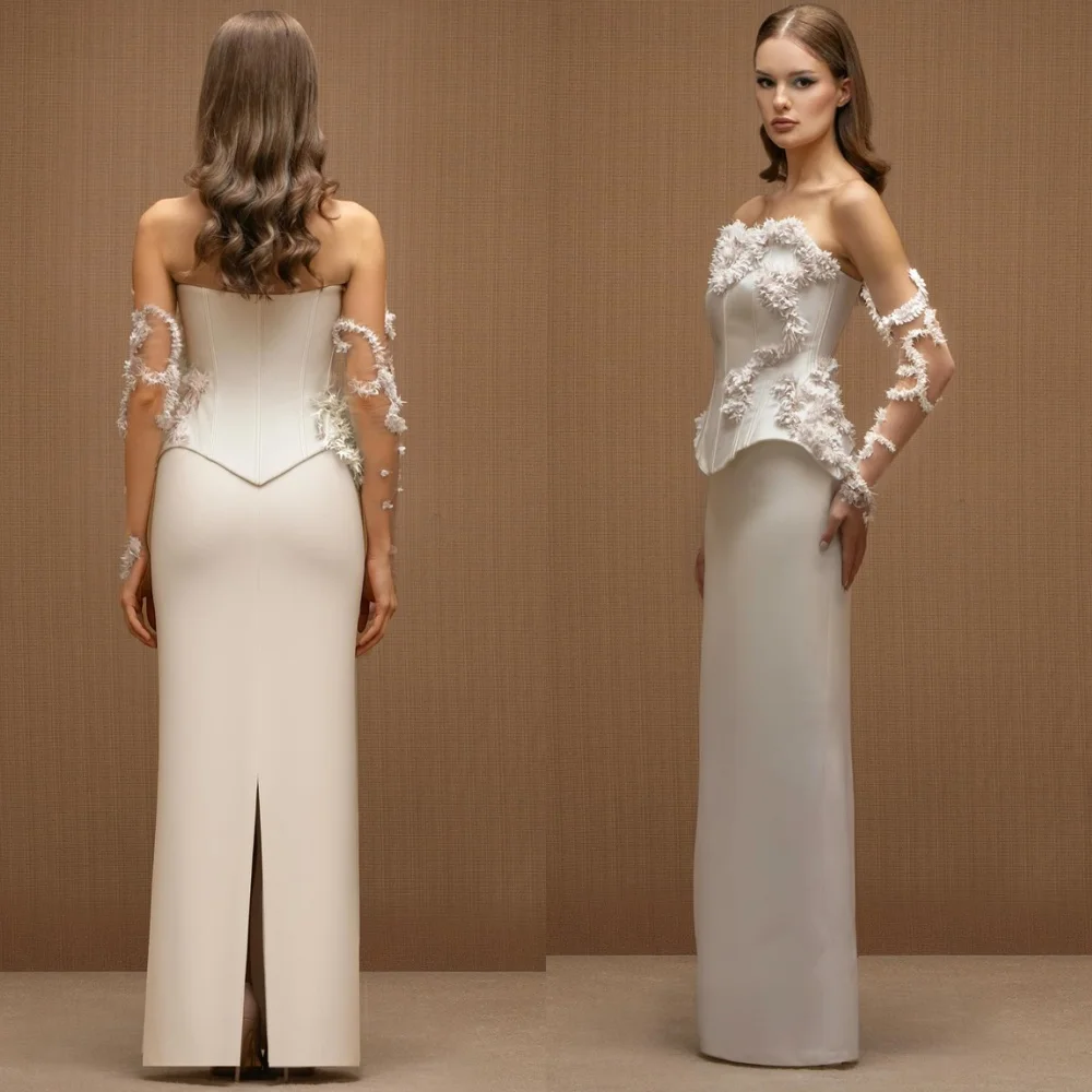 

Customized Fashion White Jersey Evening Dresses Exquisite Strapless Sleeveless Homecoming Dresses Luxury Vestido De Festa