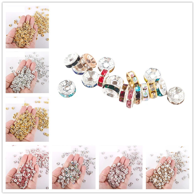 100pcs Crystal Rondelle Spacer Beads Bulk Loose 6mm 8 mm Rhinestone Beads for Diy Necklace Bracelet Jewelry Making Accessories