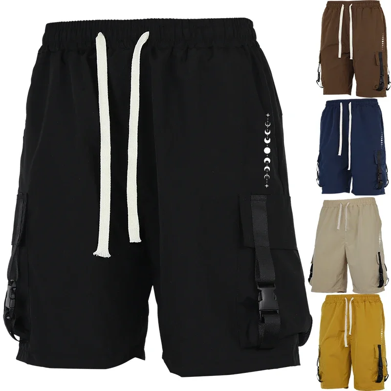 

Мужские неэластичные черные повседневные шорты-карго стандартного кроя с несколькими карманами и поясом на шнурке идеально подходят для повседневных дней