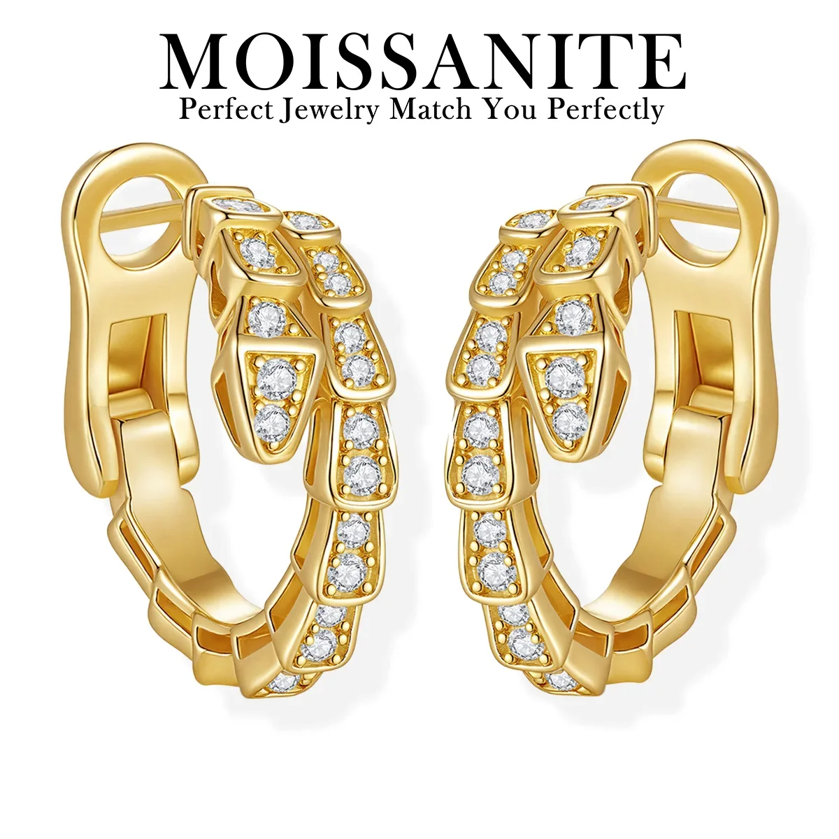 

0.28CTW Moissanite Earrings Woman 925 Sterling Silver 18K Gold Plated Leaf Pattern Hoop Style Comes with GRA Certificate