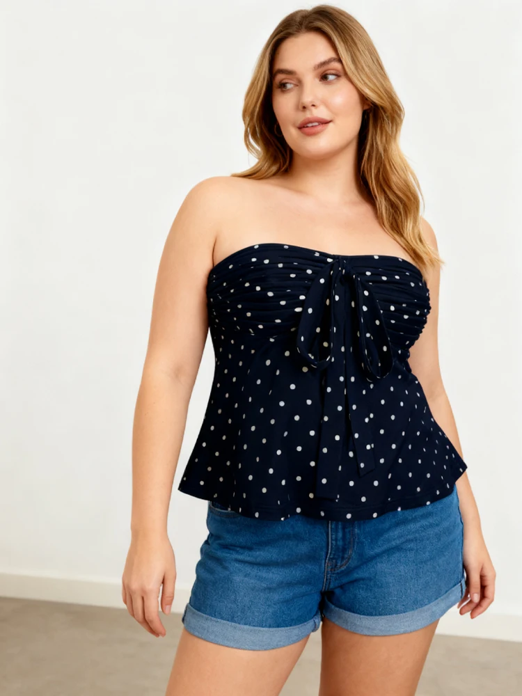 NewElegant طباعة نقطة مرونة حجم كبير سترة قمة الموضة Y2K خارج الكتف ربطة القوس فيونكة مثير قمة كبيرة كل مباراة ملابس امرأة الحفلات