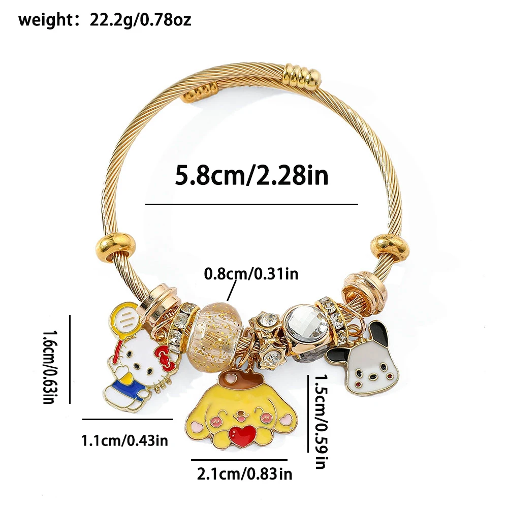 Hello Kitty Pom Pom Purin Pochacco Women's Bracelet Exquisite Crystal Metal Bangles for Girls Party Wedding Jewelry Gift