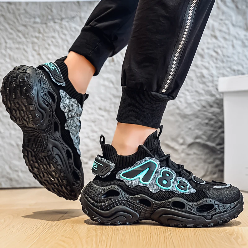 Autumn New Men's Breathable Mesh Sock Shoes, Anti‑Slip Wear‑Resistant Thick‑Sole Fashion Versatile Running Casual Sneakers