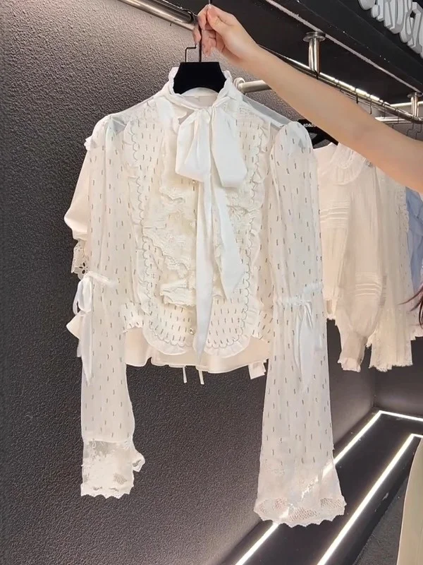 

Элегантная женская блузка с рукавами-лепестками, уникальная, красивая, в дворцовом стиле, свободного кроя, с длинными рукавами, для ранней весны