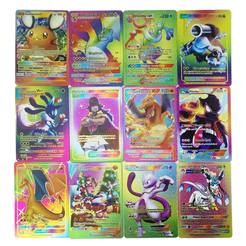 Pokémon Pikachu Gold Game Card, Metal Fire Dragon, Vmax Gx, Presente de Colecionável, Inglês, Espanhol, Colorido, Tinfoil, Preto