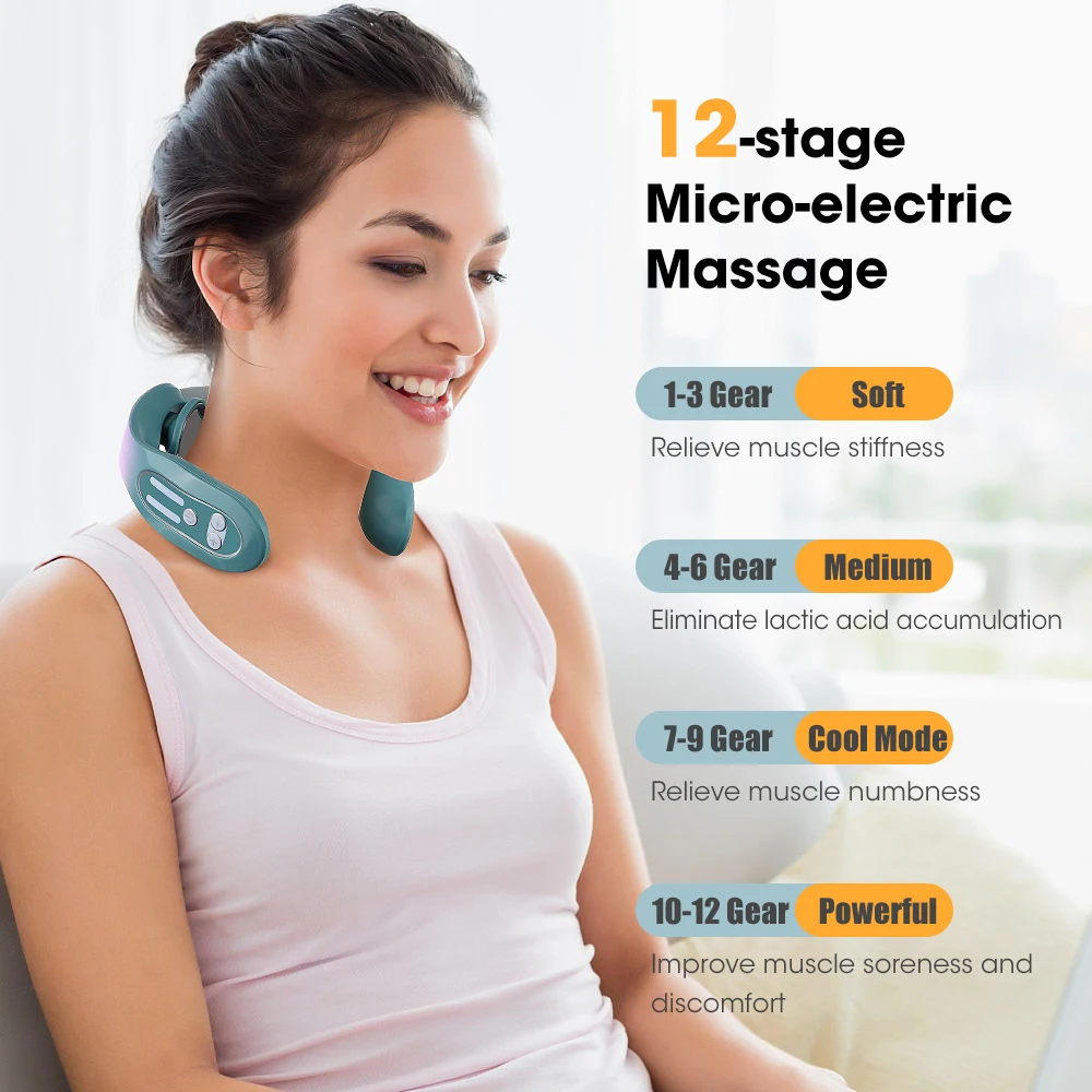 12 Gears Neck Massage Hot compress Machine Neck Protection Heating Low Frequency Pulse Massage Cervical Spine Machine USB Charge