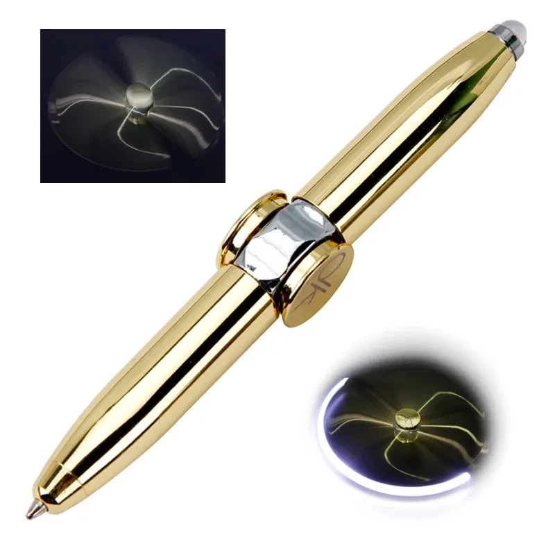 Dito di decompressione multifunzionale Ruota penne giroscopiche luminose Giocattolo Fidgets Spinner Penna a sfera con luce a LED Penna giroscopica in metallo regalo