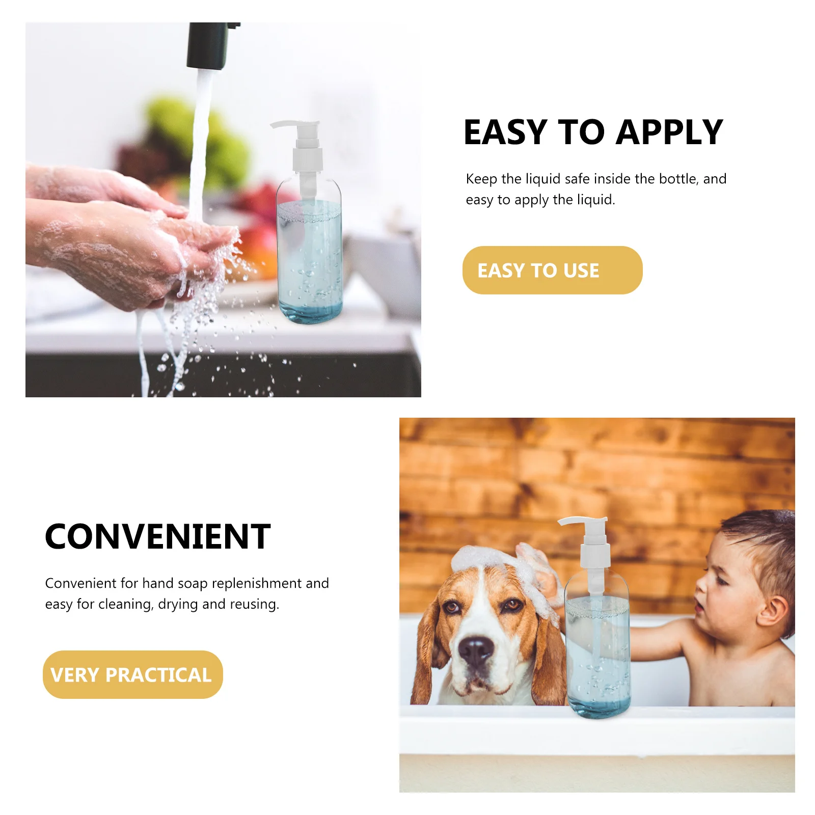 5Pcs Refillable Liquid Bottles Plastic Press Pump Design Empty Lotion Dispensers Bathroom Hand Soap Container Travel Shampoo