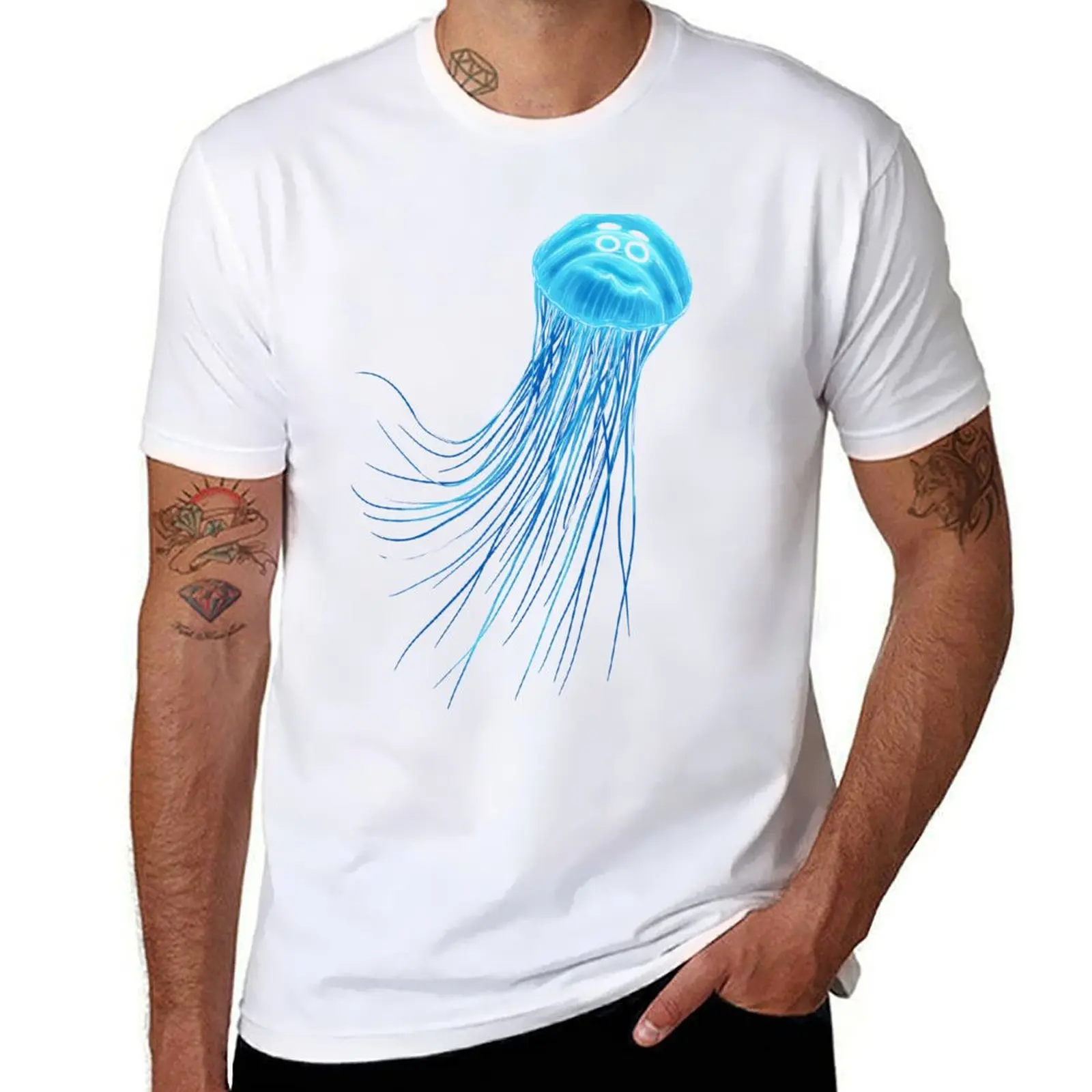 

Funny large blue ocean jellyfish T-Shirt t shirt for man 100 percent cotton man graphic t shirt T-Shirt