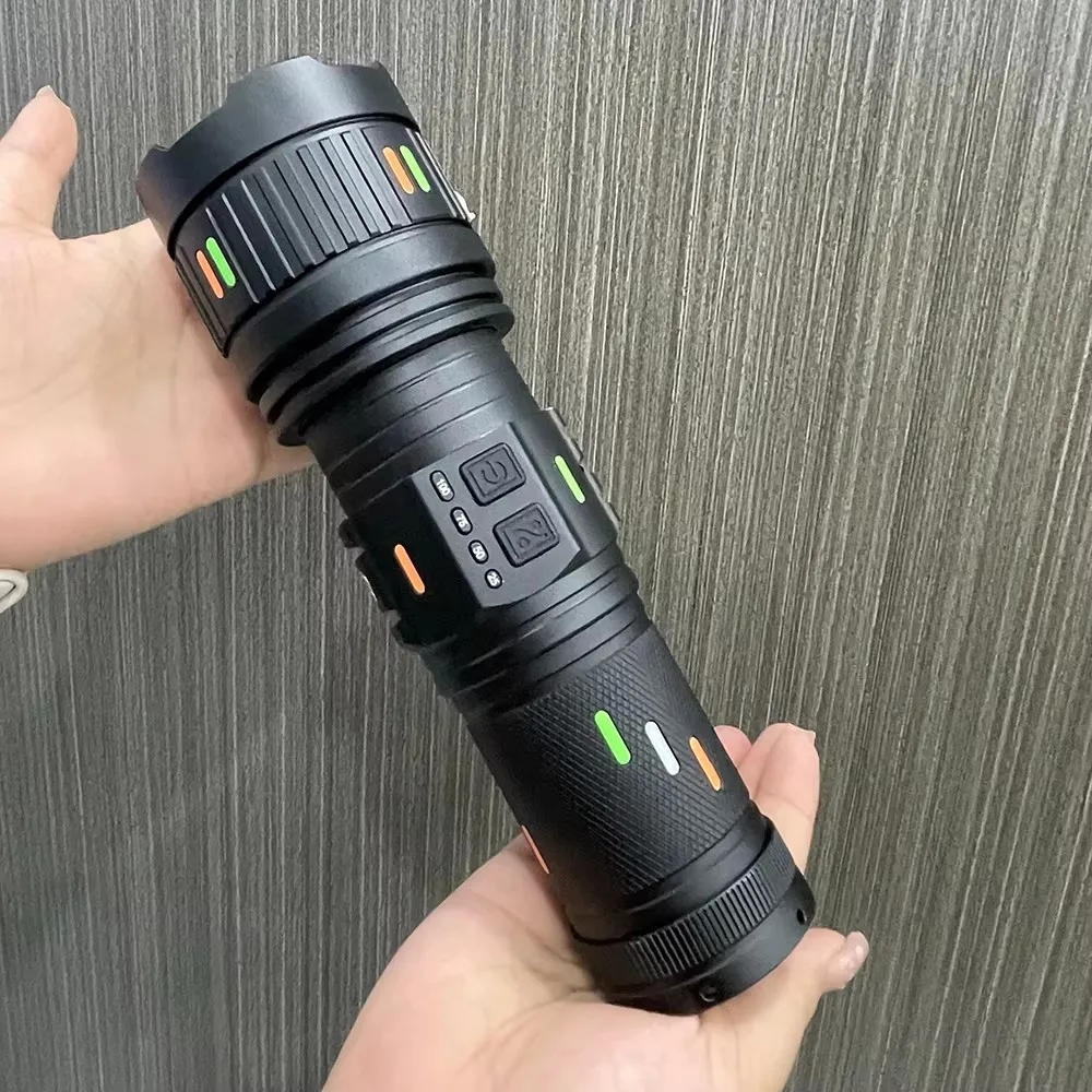 Powerful Aluminum Alloy LED Flashlight with Power Bank Type-c Charge Outdoor White Laser Zoom Emergency Camping Fishing Lantern