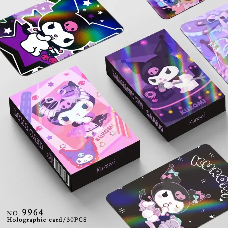 

Лазерные карты Disney Kuromi LOMO - 30 двусторонних коллекционных фотокарт, блестящие аксессуары для фанатов и подарков