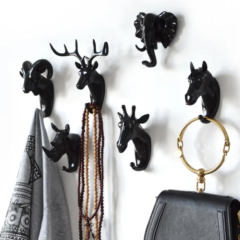 Creative Animal Shape Hooks Vintage Deer Head Animal Hanging Clothes Clothes Hat Scarf Key Antler Clothes Rack Wall Decoration