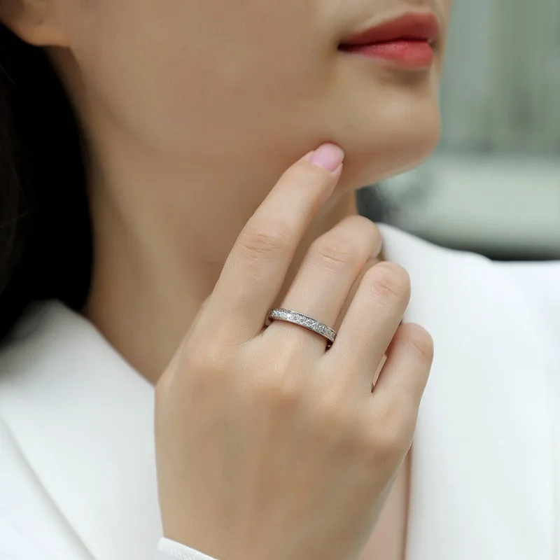 JEWLARA S925 Silver Track Ring Closed Ring New Moissanite Ring