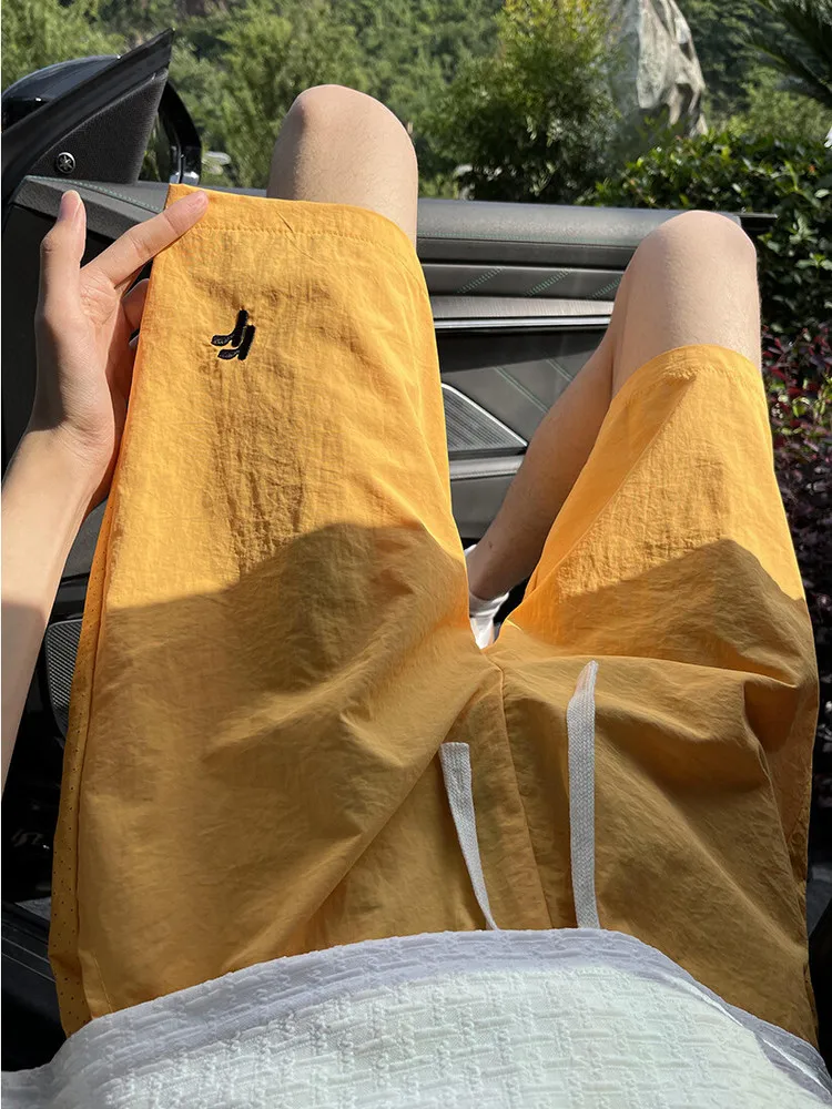 

Мужские шорты из ледяного шелка Qui Dry Ice Silk в американском стиле для активного отдыха, альпинизма и спорта, средней длины, с вышивкой, для пар, модель Five-Qu...