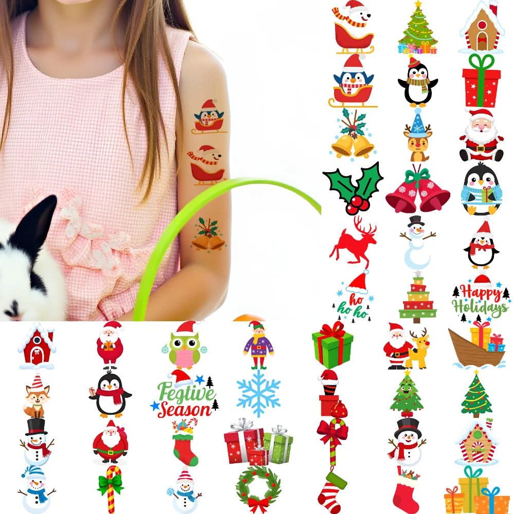

63pcs Temporary Tattoo Christmas Tree Temporary Tattoo Stickers Penguin Gifts Waterproof Long-lasting Body Stickers Snowman For