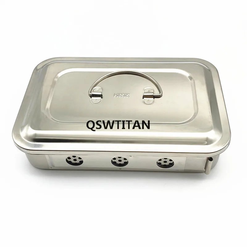 304 Stainless Steel Thick Sterilization Tray Box with Or Without Hole Square Plate Cover Surgical Equipment