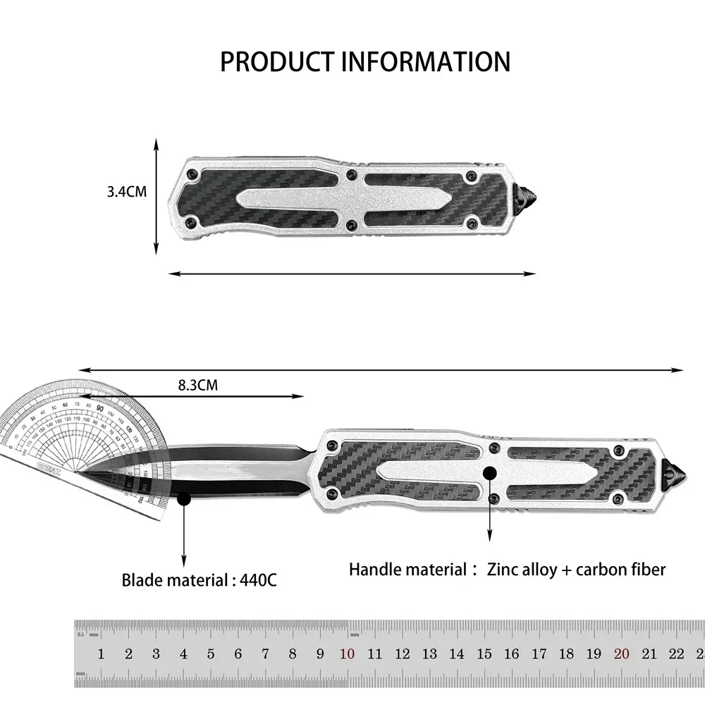 Outdoor Tactical MICR Assisted Knife 440C Blade Zinc Alloy+Carbon Fiber Handle EDC Knives Utility Hunting Pocket Tool